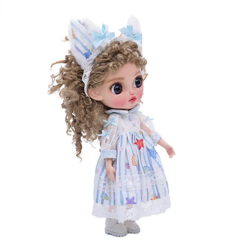 12-inch/30cm Big Eyes Porcelain Doll With Blue and White Dress