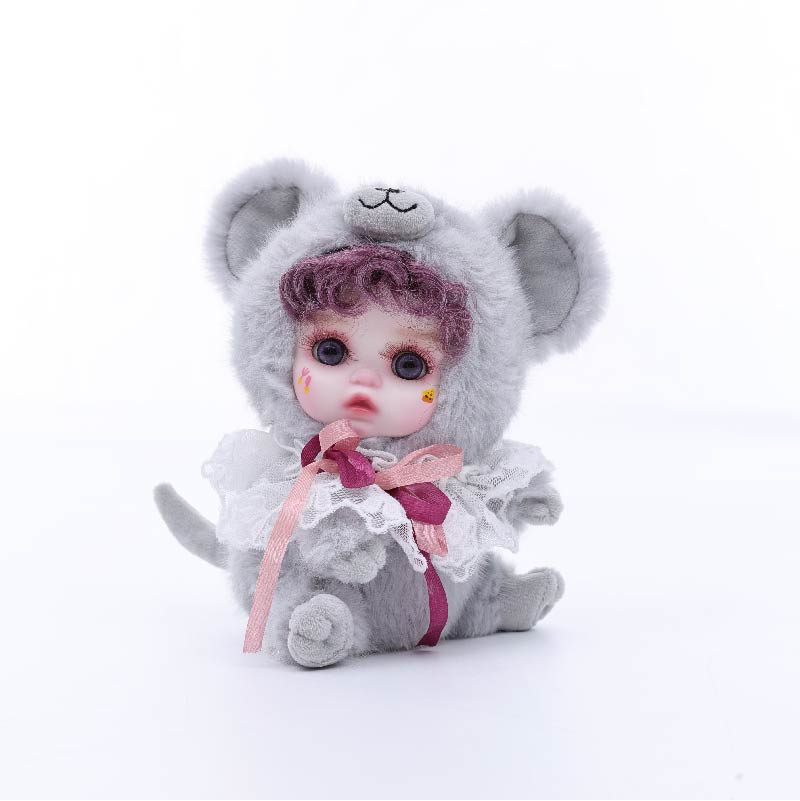 8 Inch/20cm High-Quality porcelain Cheeks Plush Gray Mouse Hat Doll