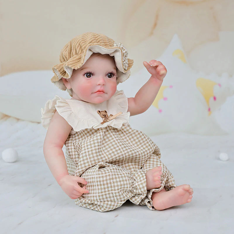 12-Inch/30cm Full Vinyl Reborn Doll with Light Brown Woven Bucket Hat