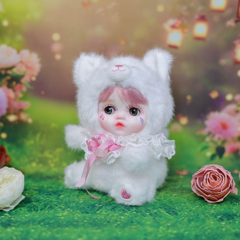 8 Inch/20cm High-Quality porcelain Cheeks Plush White Cat Hat Doll