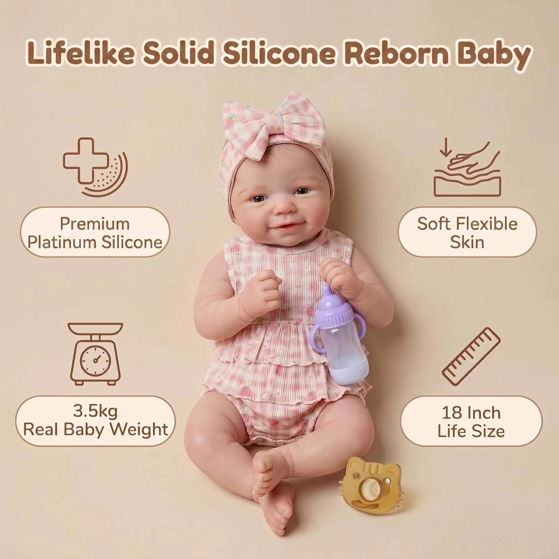 18 Inch Realistic Baby Doll, Cute Silicone Body Real Life Baby dolls, Newborn Lifelike Baby Doll with Accessories, Easter & Birthday Gifts for Kids 4+