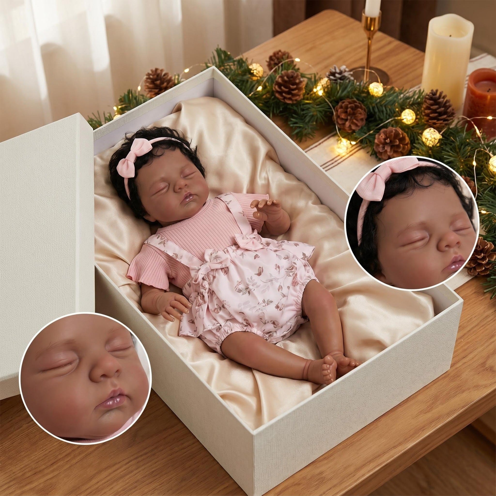 19inch Reborn Baby Doll Dark Skin Veins Hand Painted Soft Cloth Body Realistic Doll for Collectors