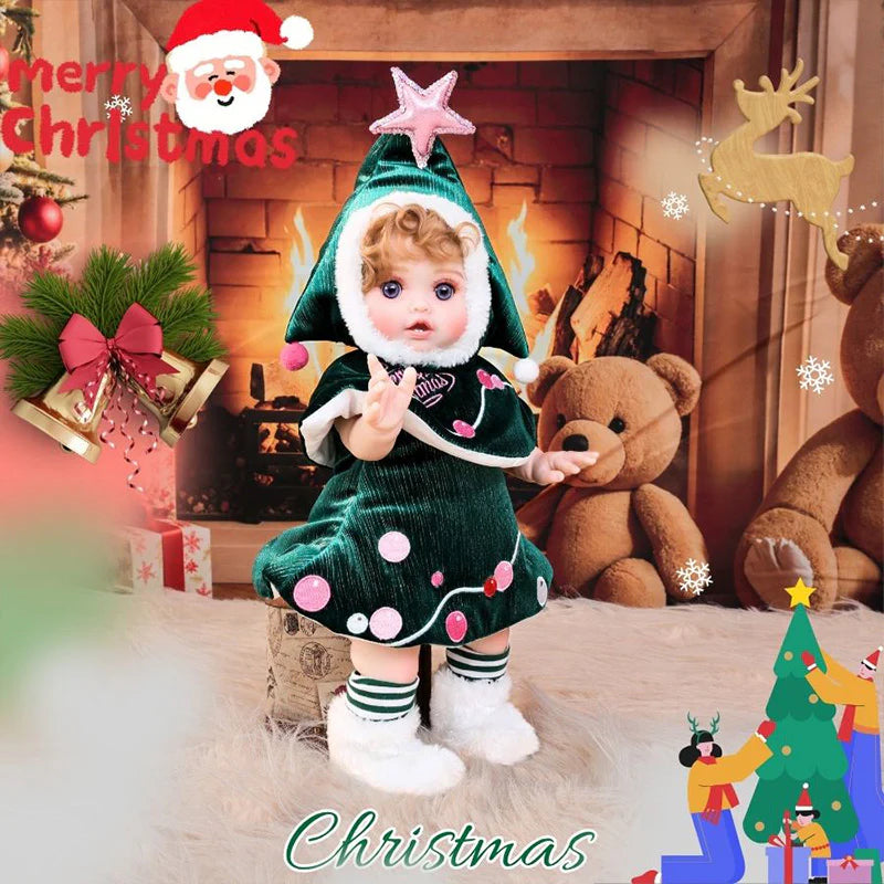 18 Inch/45cm Vinyl Lifelike Reborn Baby Doll in Festive Green Christmas Costume