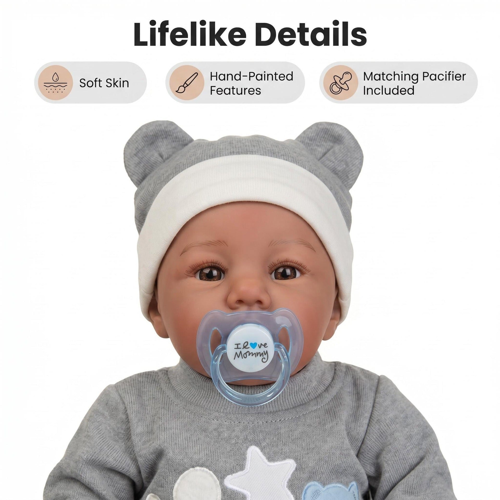 19inch Lifelike Reborn Doll Abigail Dark Skin Tone Soft cloth Body Touch Cuddly 3D Painted Skin Visible Veins Collectible Doll