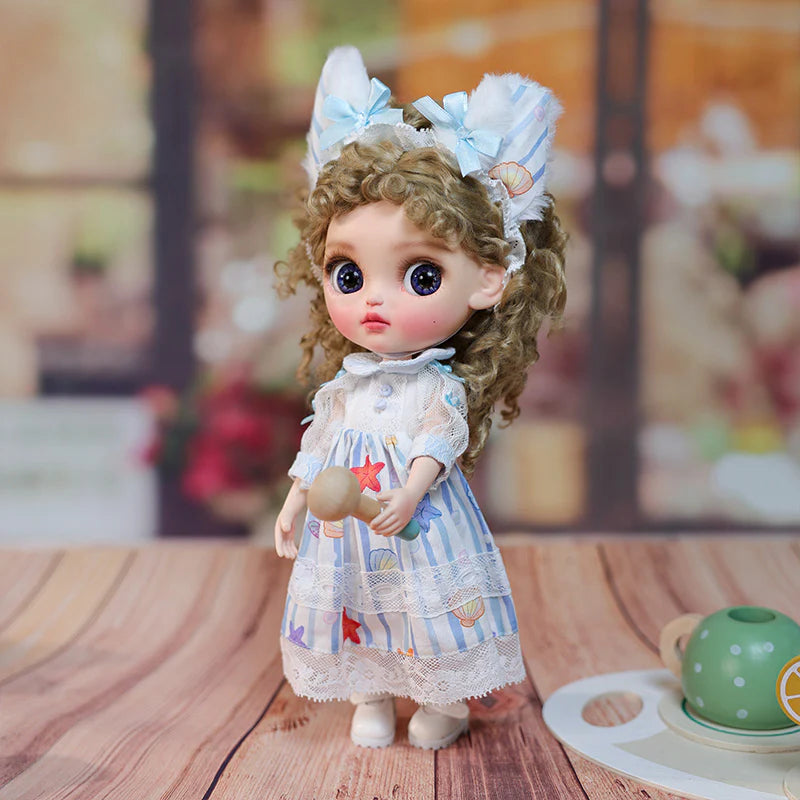 12-inch/30cm Big Eyes Porcelain Doll With Blue and White Dress