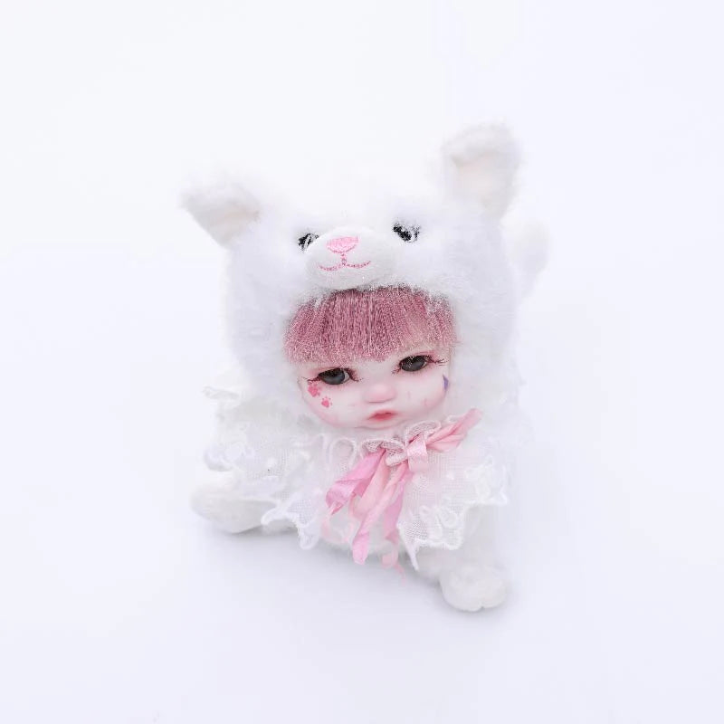 8 Inch/20cm High-Quality porcelain Cheeks Plush White Cat Hat Doll