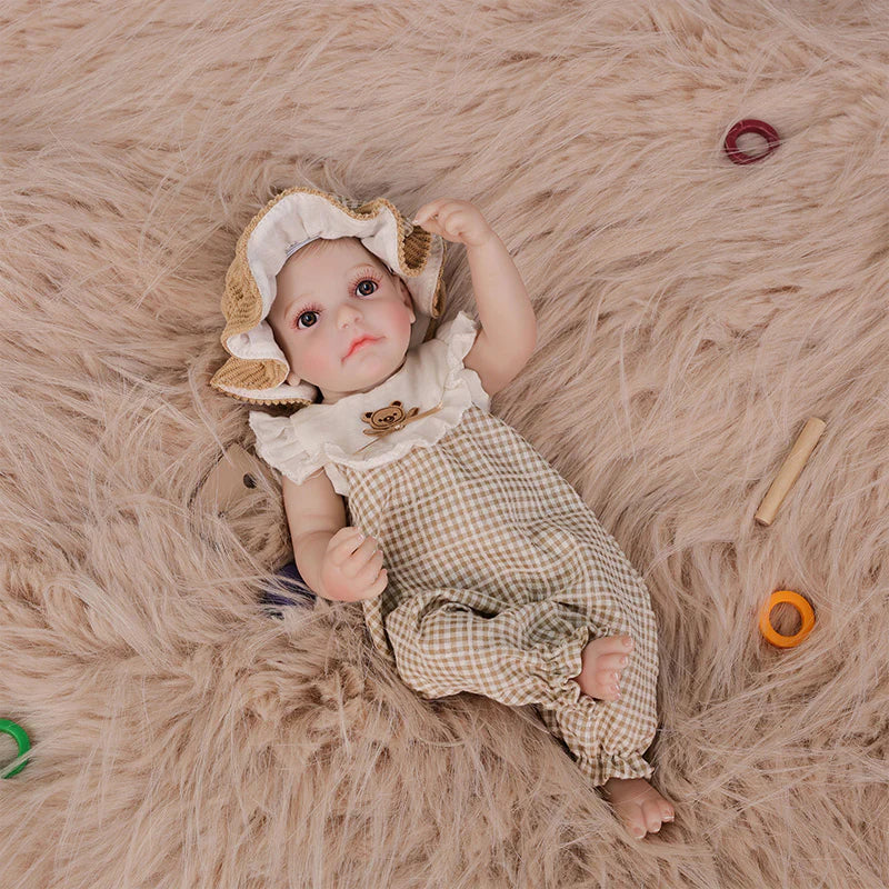 12-Inch/30cm Full Vinyl Reborn Doll with Light Brown Woven Bucket Hat
