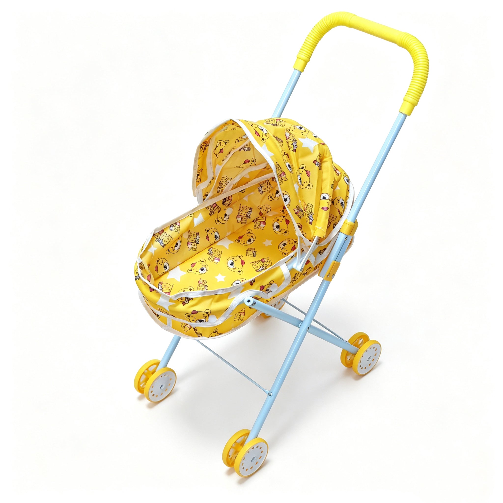Realistic 4-Wheel Doll Stroller, Adjustable Handle & Canopy Doll Buggy, Safe Toy Stroller for 3+ Years Old Girls