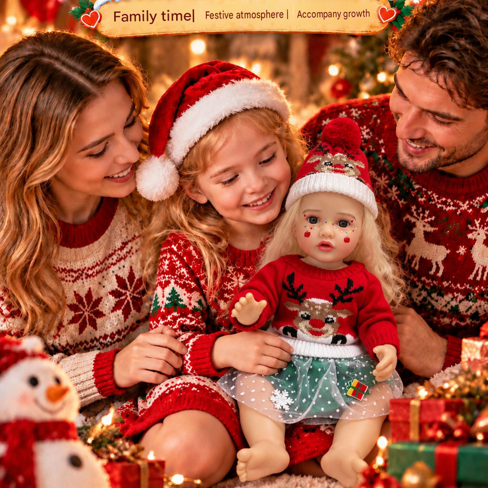 22 inch Christmas simulation reborn doll vinyl girl with curly hair and blue eyes, dress-up gift box, children's Christmas gift