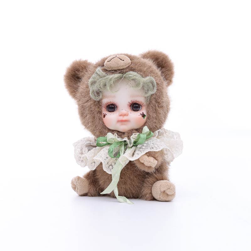 8 Inch/20cm High-Quality porcelain Cheeks Plush Brown Bear Hat Doll.