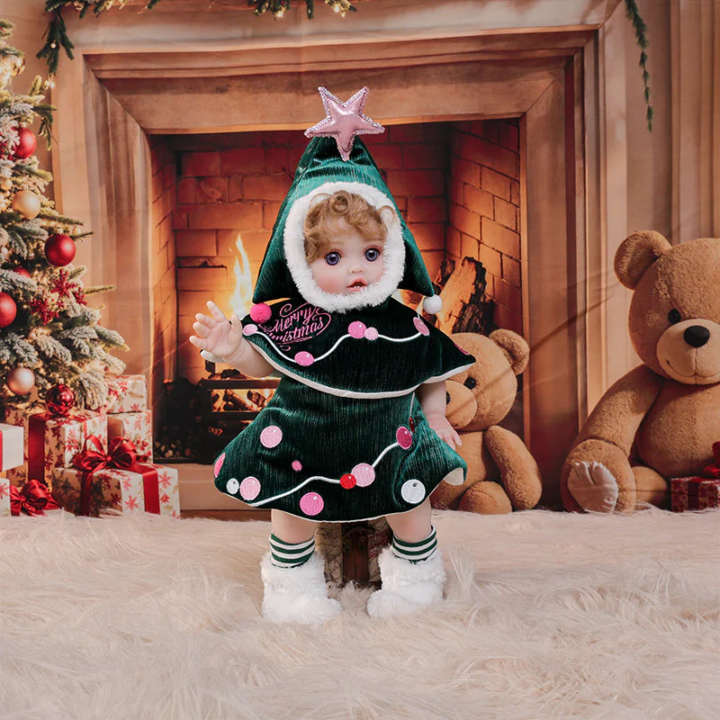 18 Inch/45cm Vinyl Lifelike Reborn Baby Doll in Festive Green Christmas Costume