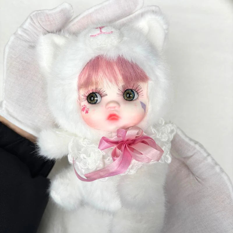 8 Inch/20cm High-Quality porcelain Cheeks Plush White Cat Hat Doll
