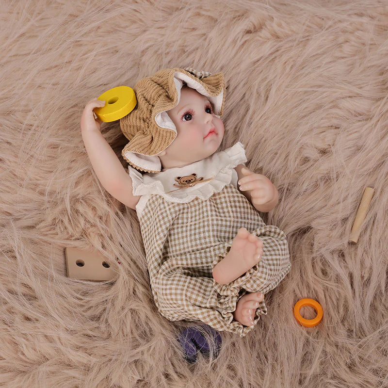 12-Inch/30cm Full Vinyl Reborn Doll with Light Brown Woven Bucket Hat