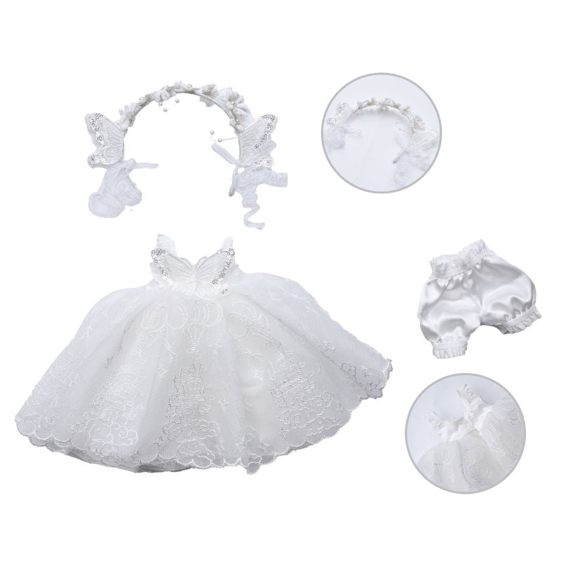 10 Inch/25cm Reborn Doll White Butterfly Princess Photo Prop Set: Lace Dress + Headband + Shorts (Elegant White)