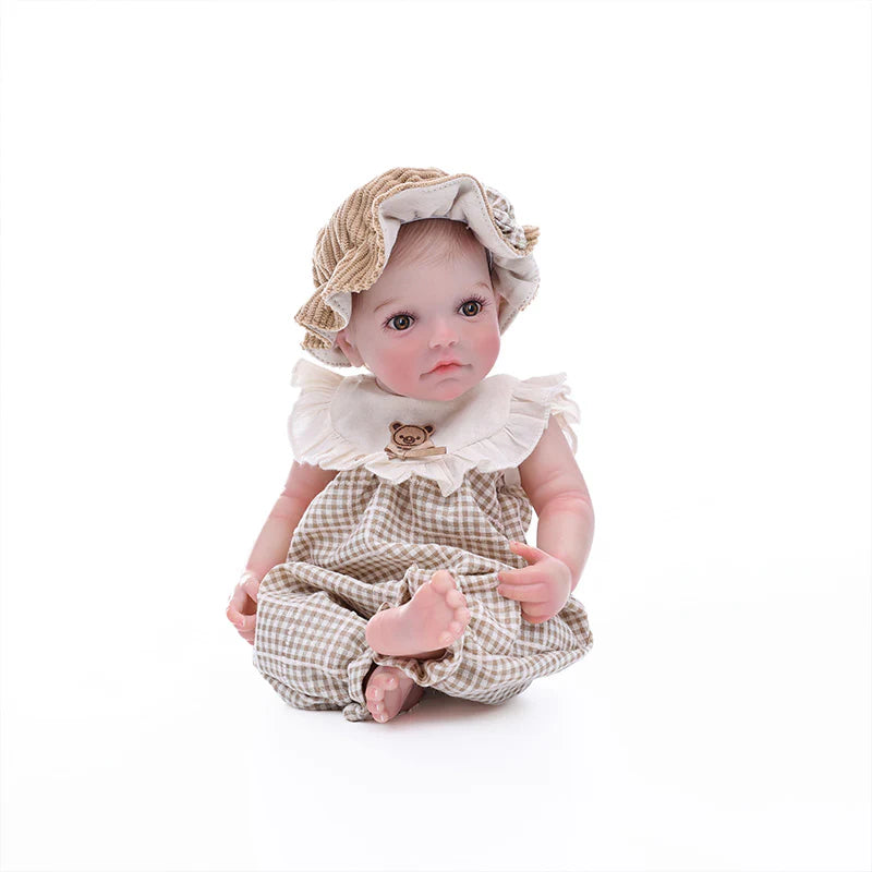 12-Inch/30cm Full Vinyl Reborn Doll with Light Brown Woven Bucket Hat