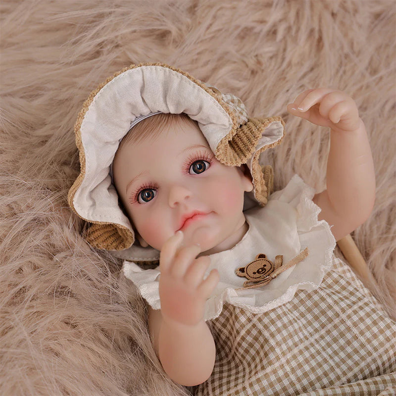 12-Inch/30cm Full Vinyl Reborn Doll with Light Brown Woven Bucket Hat