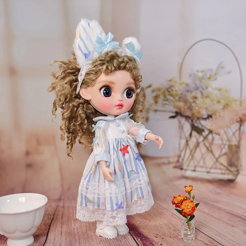 12-inch/30cm Big Eyes Porcelain Doll With Blue and White Dress