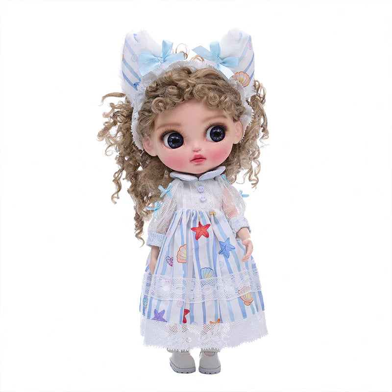 12-inch/30cm Big Eyes Porcelain Doll With Blue and White Dress