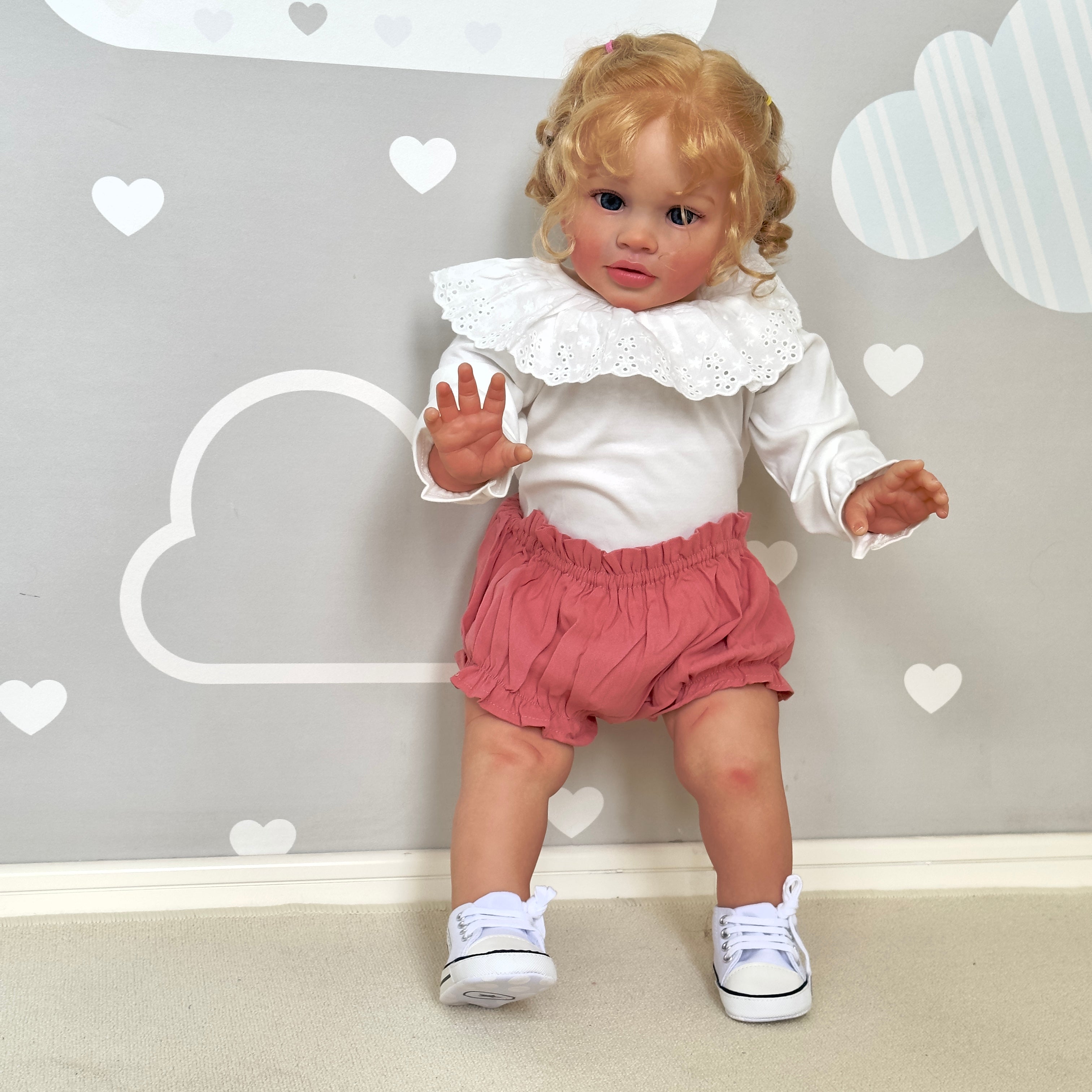 Reborn Baby Dolls Blonde Hair That Look Real 26 Inch/65cm Reborn Toddler Straight Legs Realistic Baby Dolls Girl Chubby Body Vinyl Newborn Babies Poseable Art Collection Dolls Giant Birthday Gift