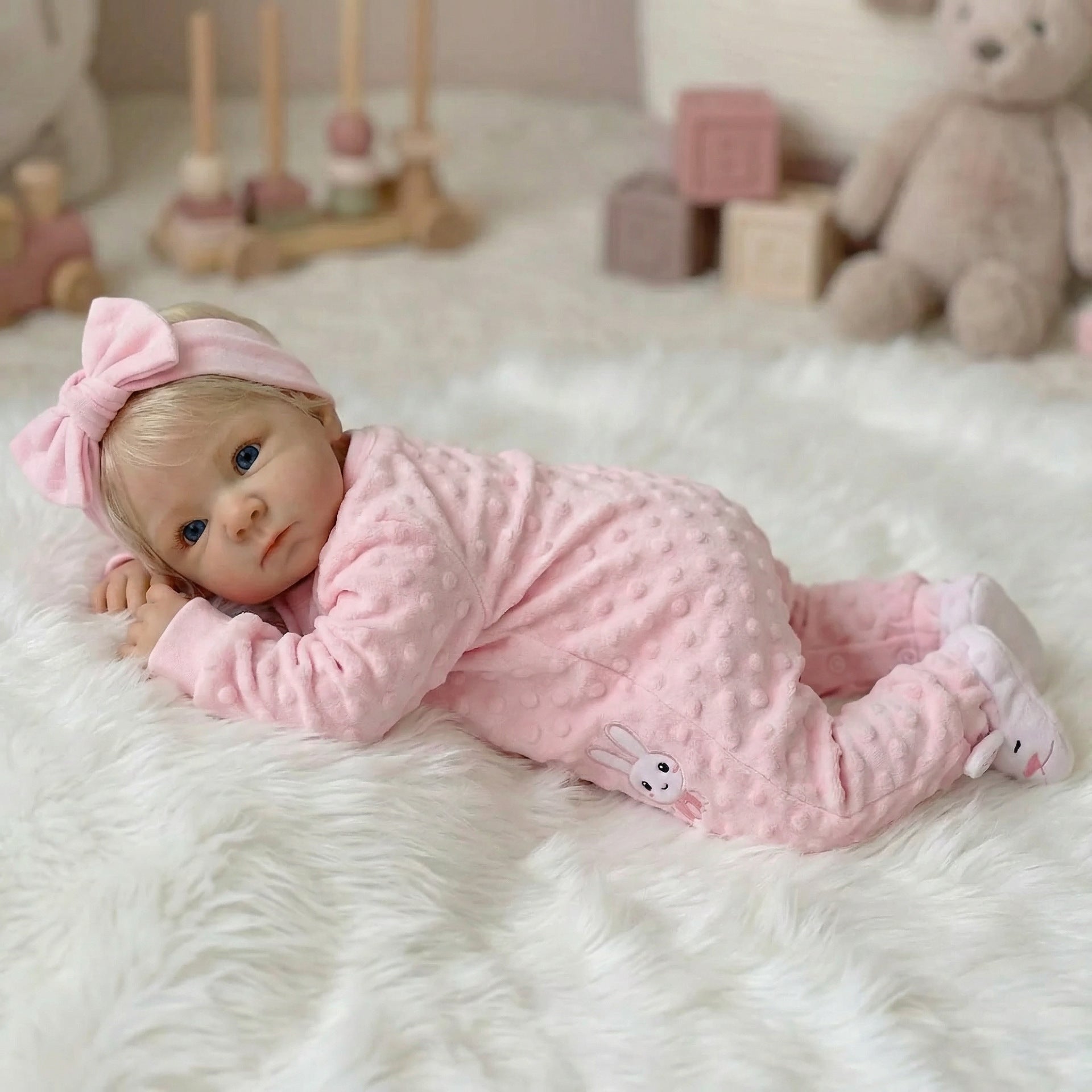 18 inch pink rabbit jumpsuit Bettie full vinyl reborn doll