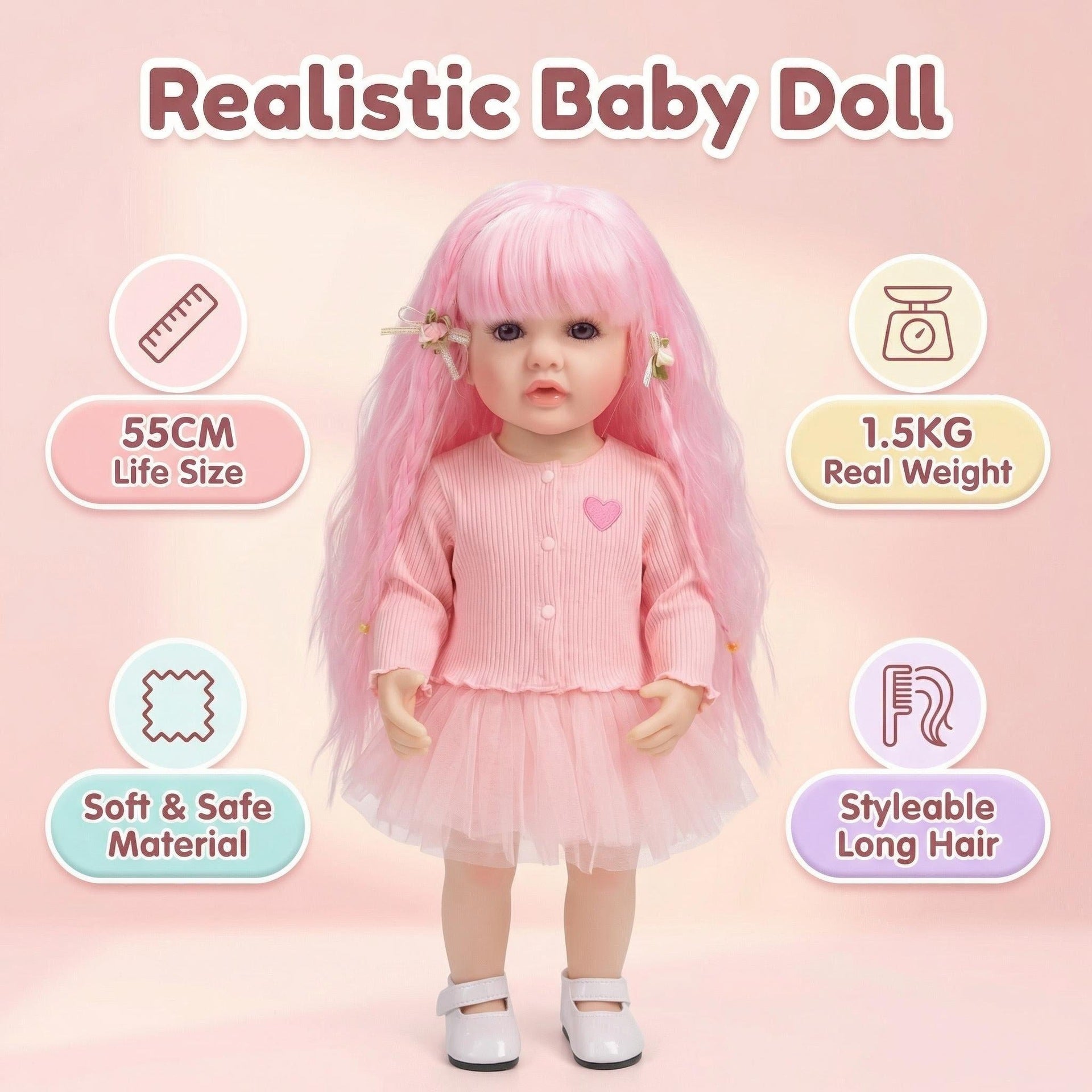 22 inch embroidery thread pink love Betty simulation reincarnation doll reborn doll