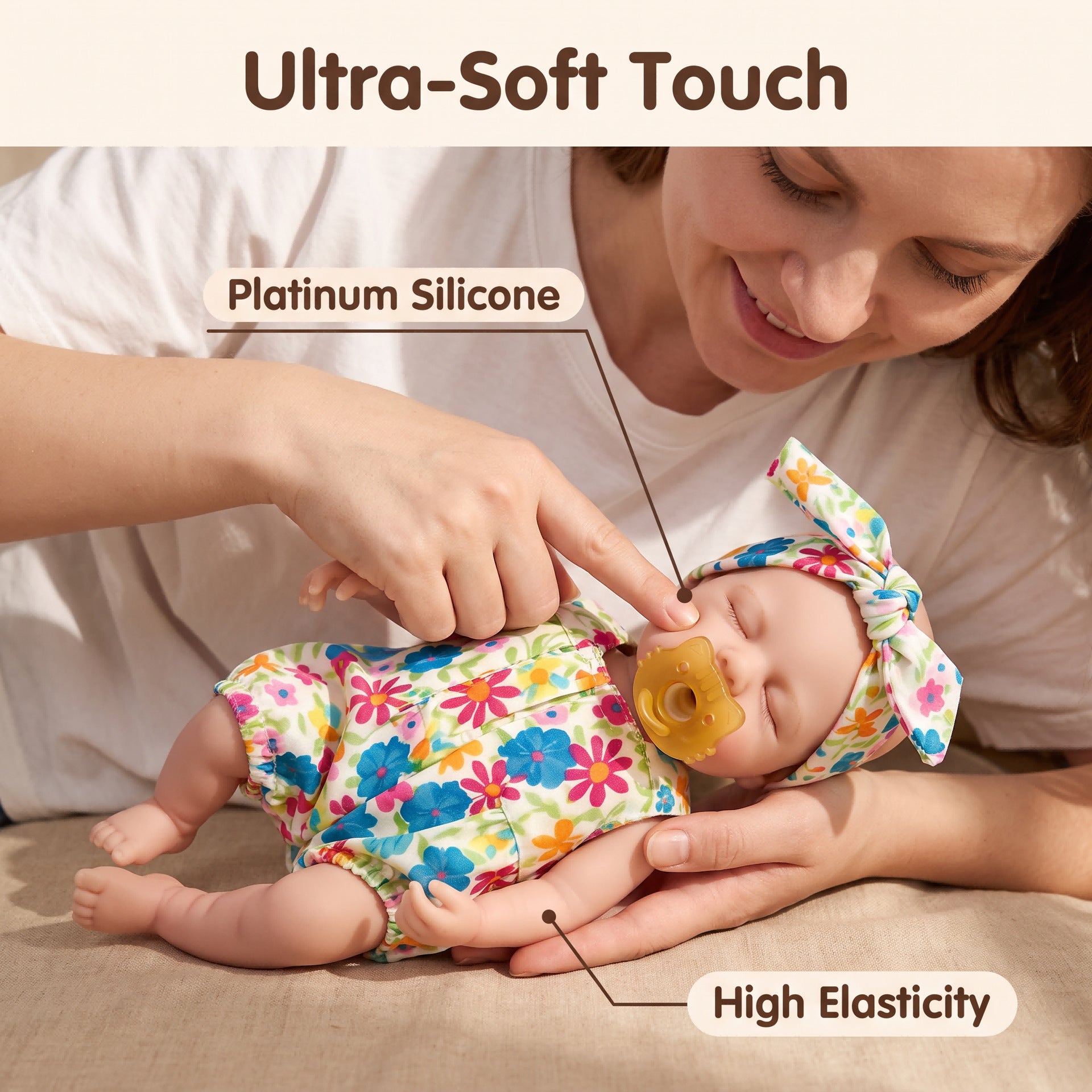 8 Inch with Full Silicone Sleeping Reborn Baby Doll, Floral Jumpsuit With Pacifier, Mini Companion Gift For Birthday & Holiday