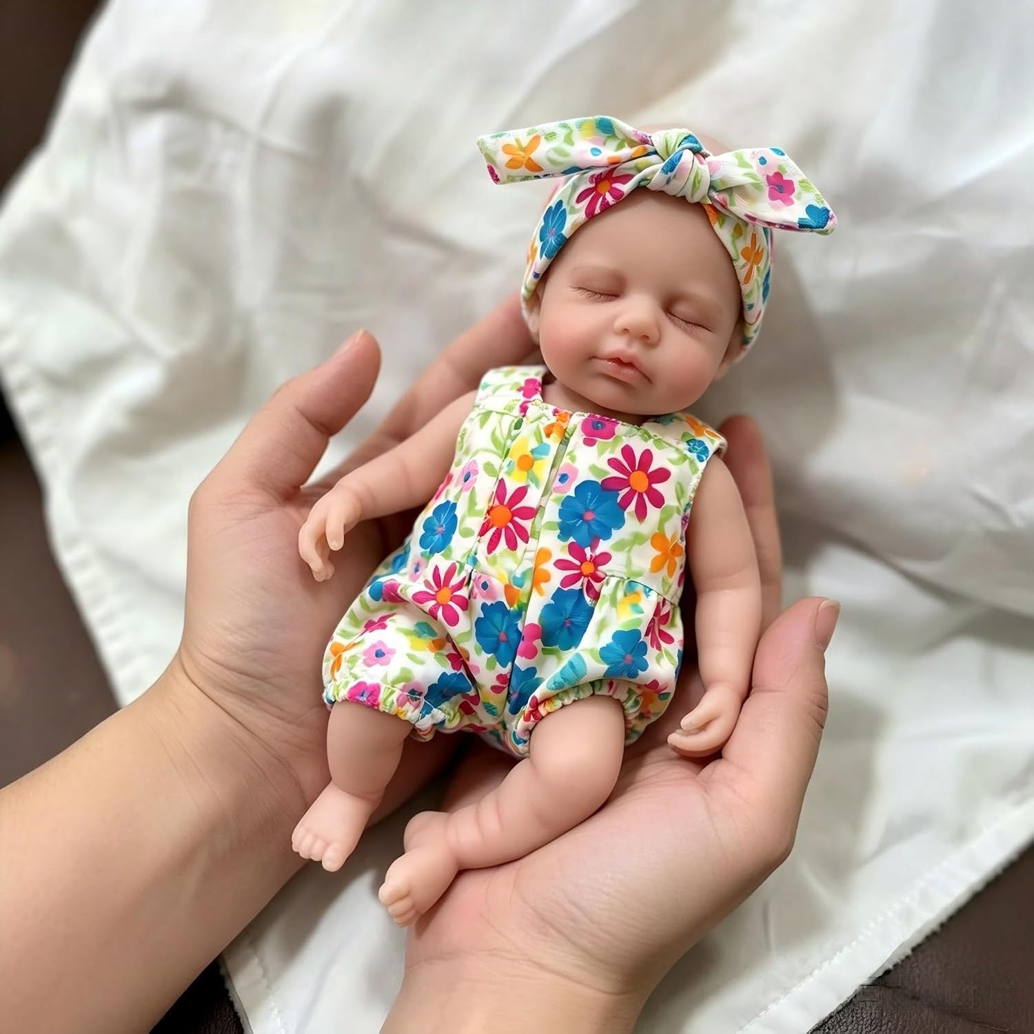 8 Inch with Full Silicone Sleeping Reborn Baby Doll, Floral Jumpsuit With Pacifier, Mini Companion Gift For Birthday & Holiday