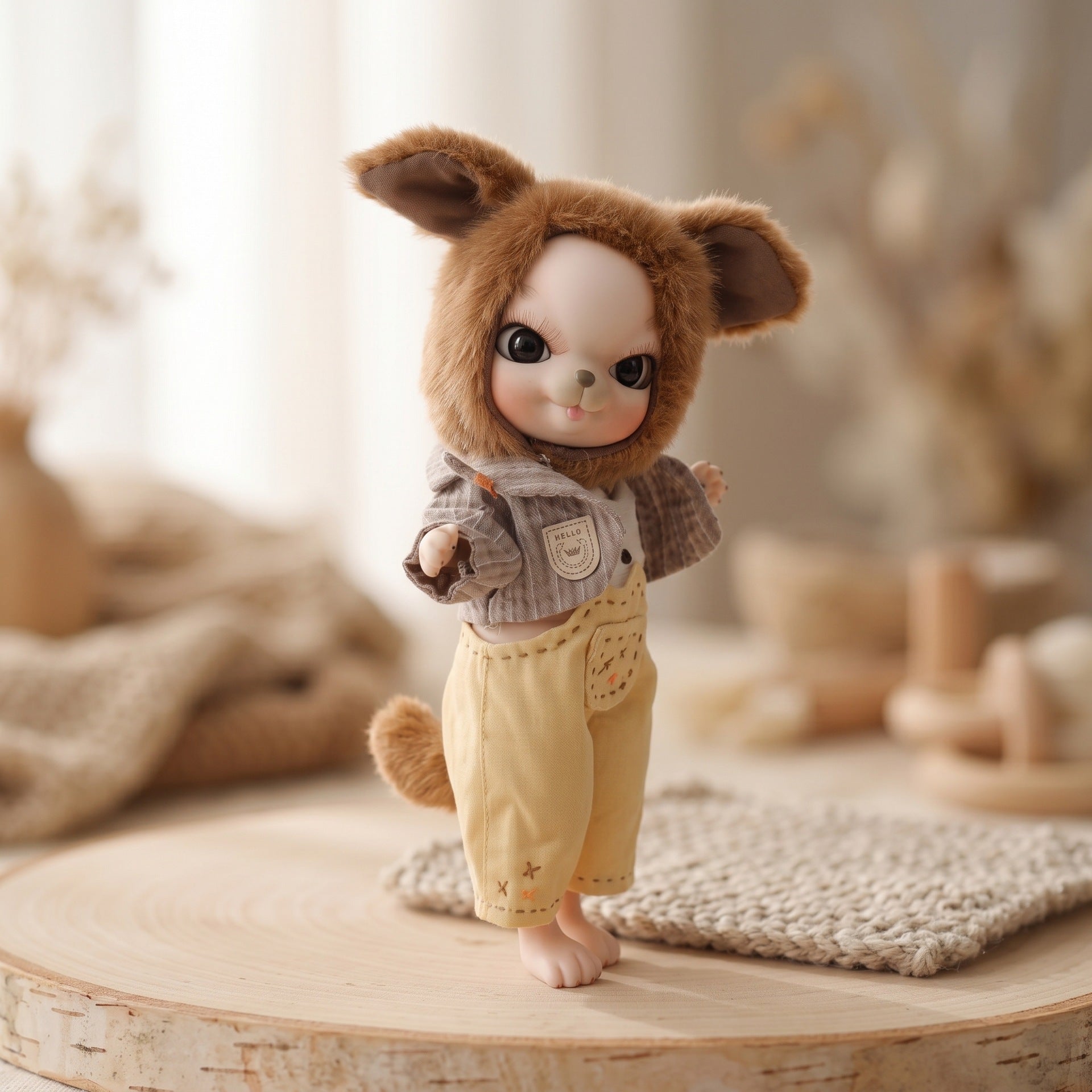 10 inch Cute Animal with Full Ceramic Ball Joint Body with Fluffy Ear Hat Full Outfit Collectible Decor Gift