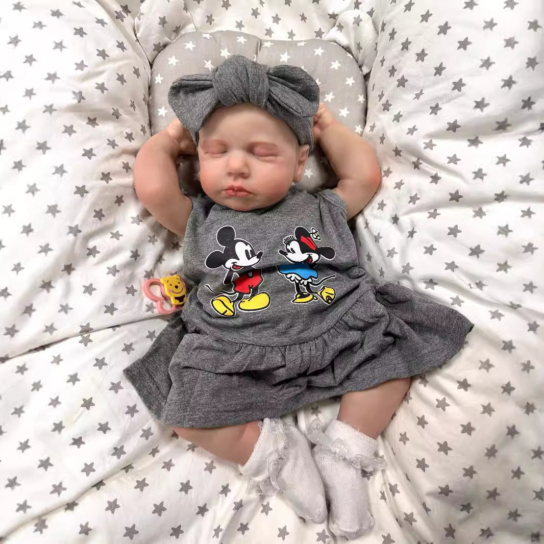 19Inch Realistic Reborn Baby Doll with Cloth Body 3D Vein Skin Handcrafted Newborn Doll Gift Toy for Little Girls Collectors