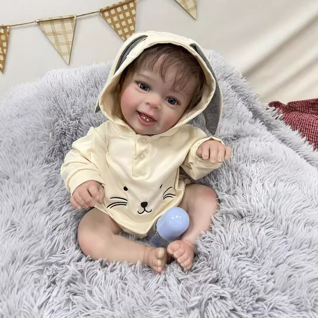 23Inch Real Life Reborn Baby Doll with Cloth Body True-to-Life 3D Skin Handmade Newborn Style Doll Toy for Girls