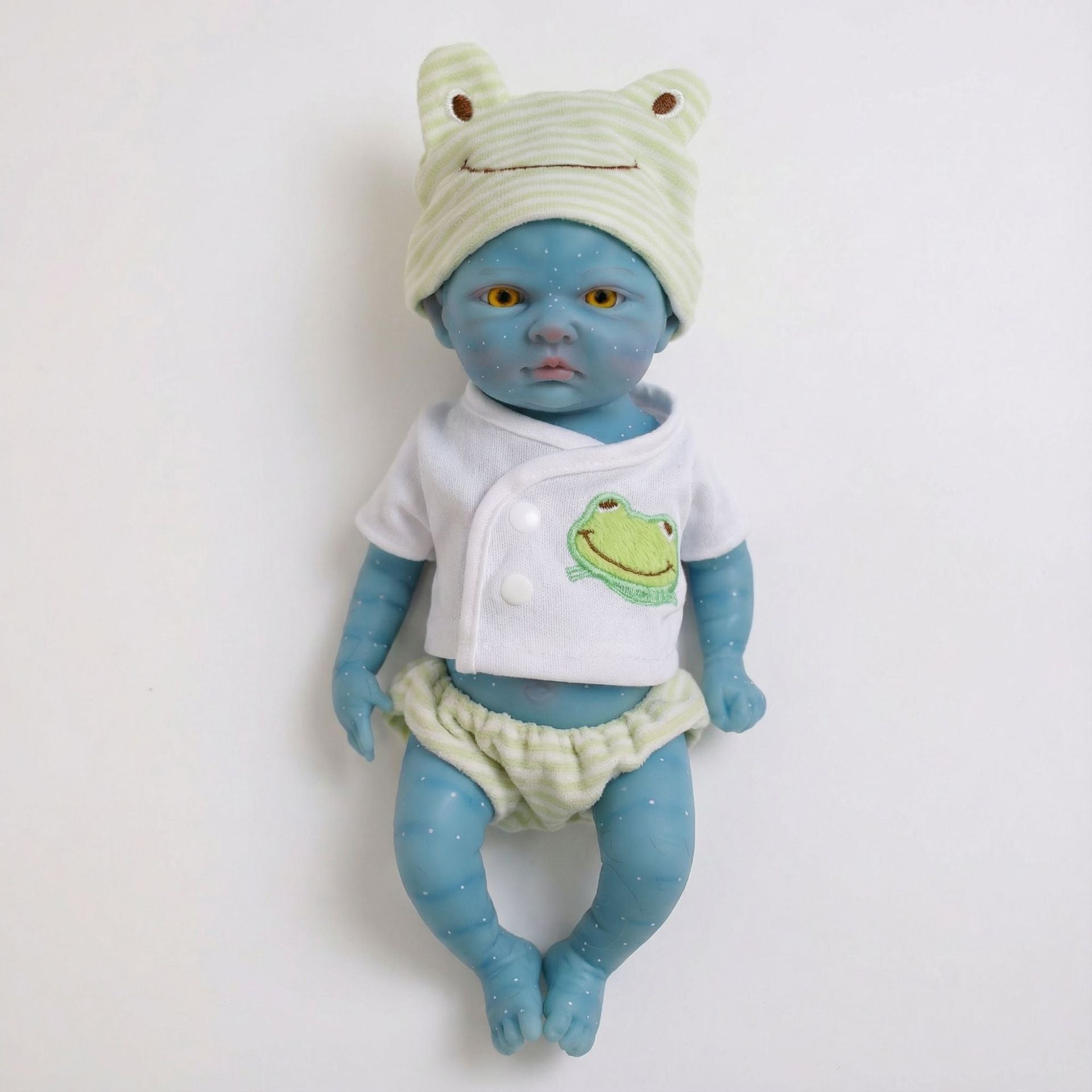 12 inch green striped frog hat fairy avatar solid silicone reincarnation doll for children's Christmas gift