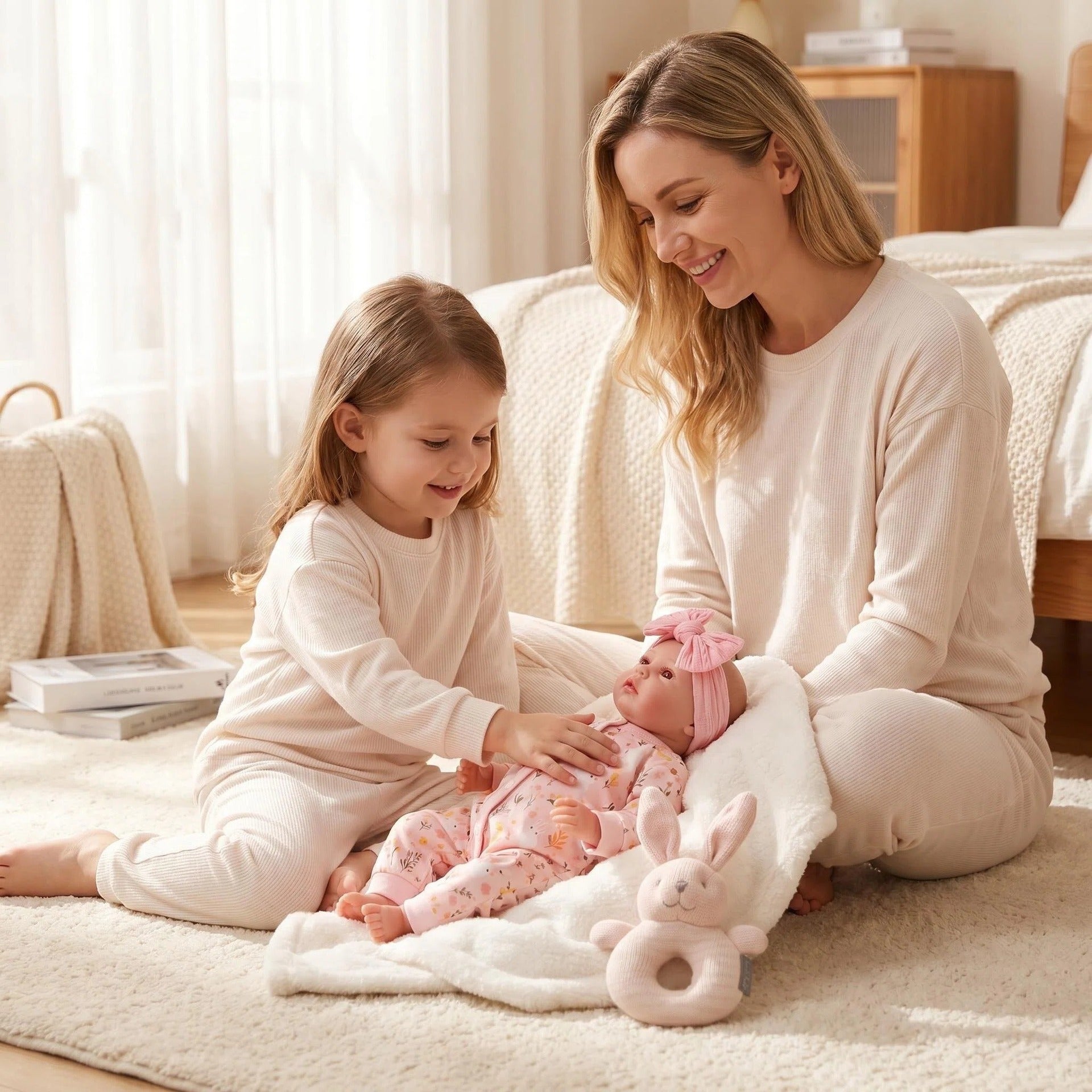 Soft Touch 19inch with Full Vinyl Body Reborn Doll Floral Rabbit Print Zipper Jumpsuit Complete Cute Outfit For Pretend Play & Interior Decor