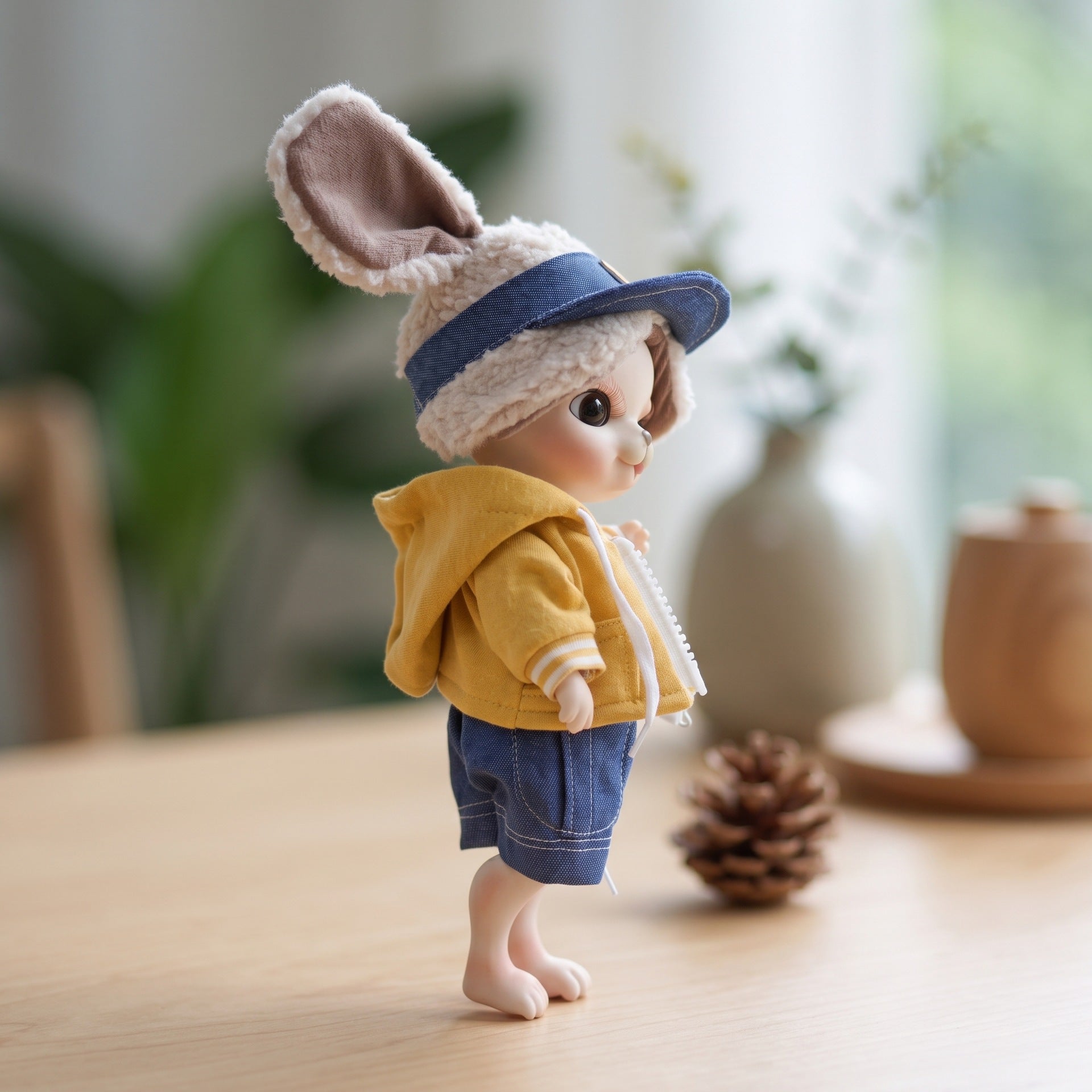 10 inch Cute Animal with Full Ceramic Ball Joint Body with Fluffy Ear Hat Full Outfit Collectible Decor Gift