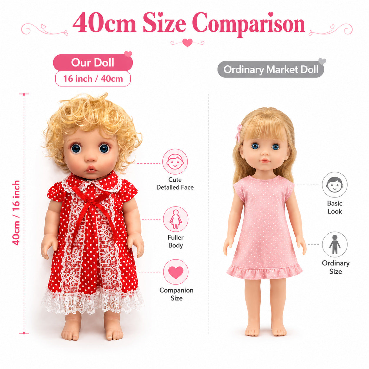 16 Inch with Full Vinyl Curly‑Hair Vinyl Doll, Wonderful Keepsake Gift for Birthdays and Upcoming Holiday Seasons