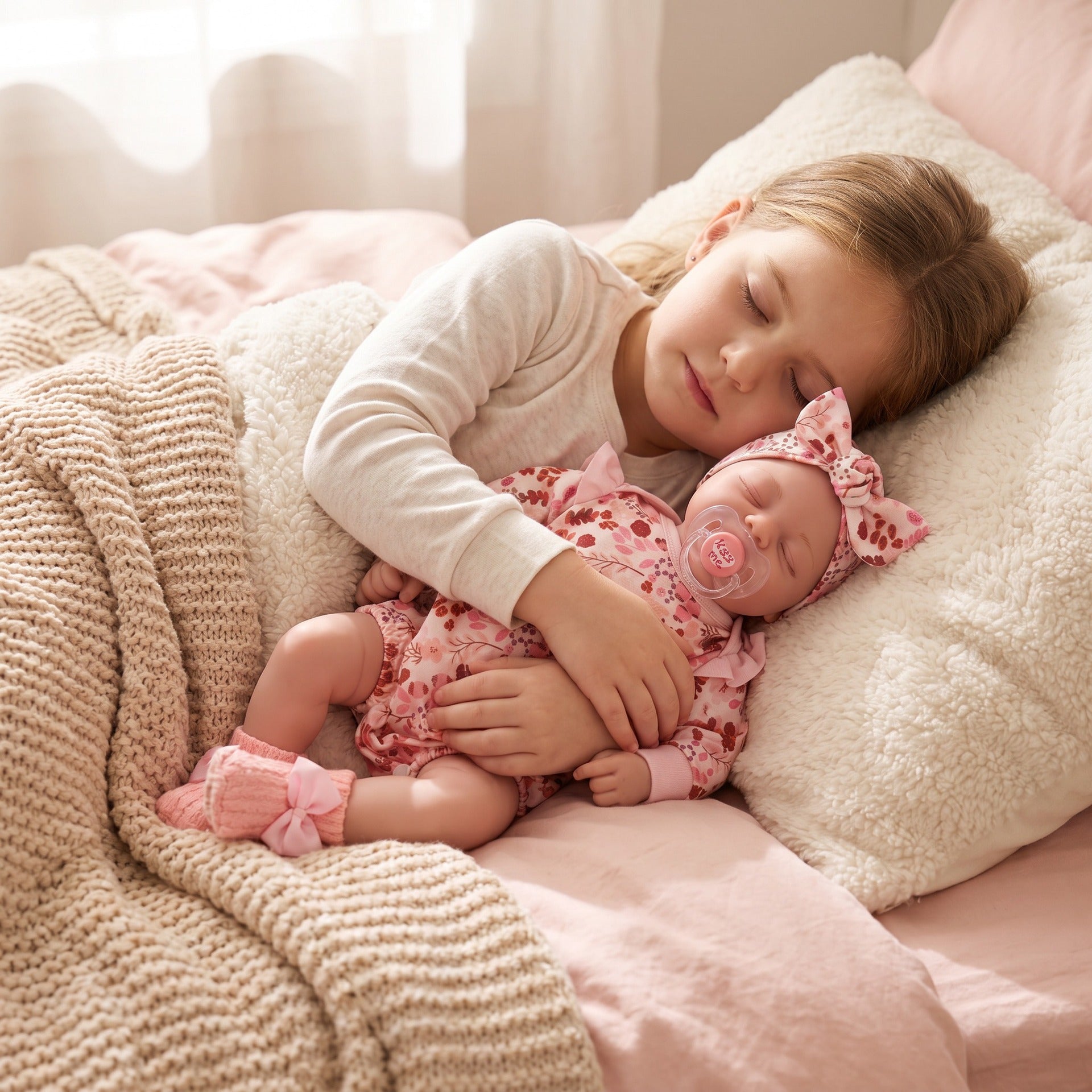 19 inch Sweet Smiling Reborn Doll with Cloth Body, Pink Floral Outfit, Comfort Toy for Festival Gifting