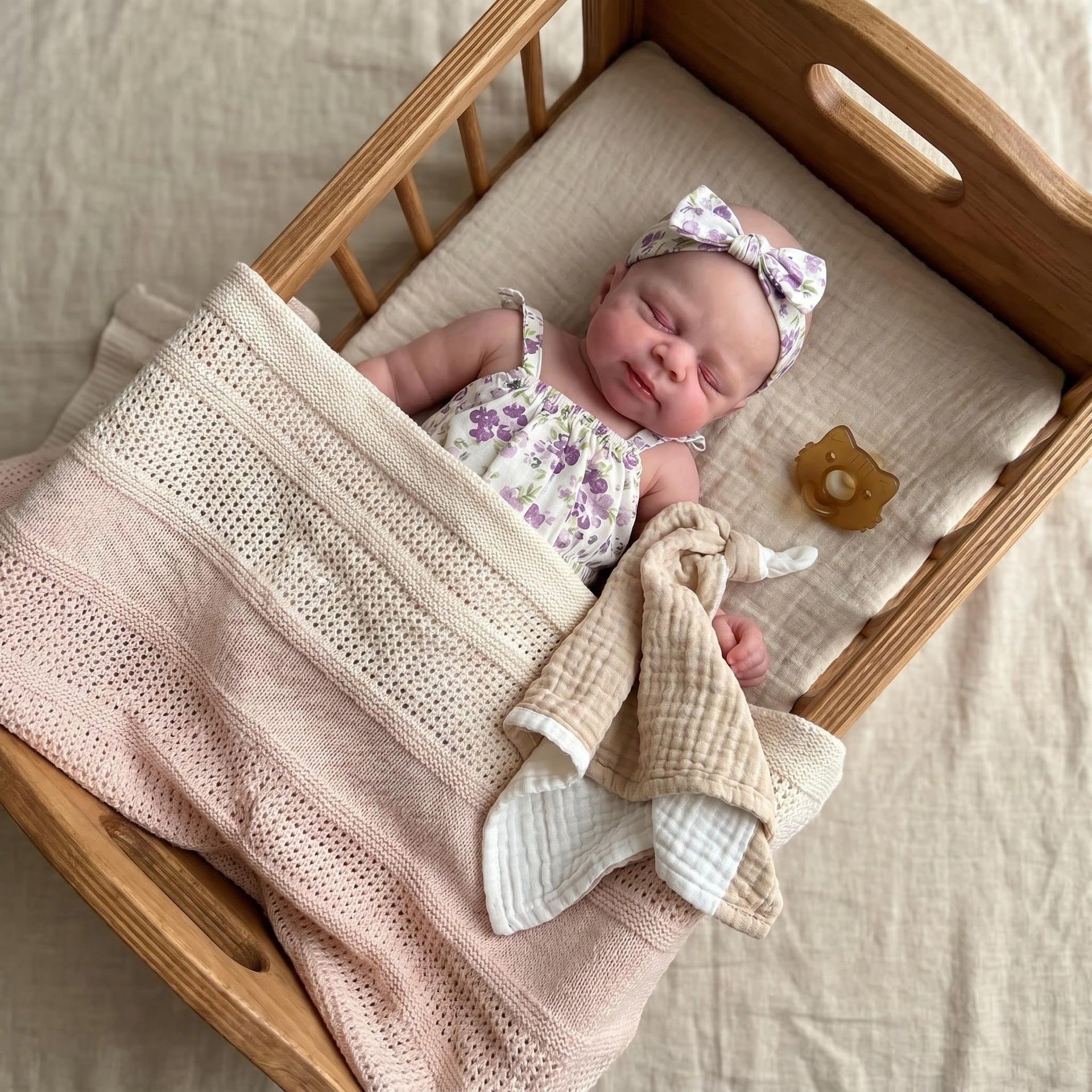 12 Inch with Full Silicone Sleeping Reborn Baby Doll, Purple Floral Outfit, Companion Toy For Birthday & Holiday Gift