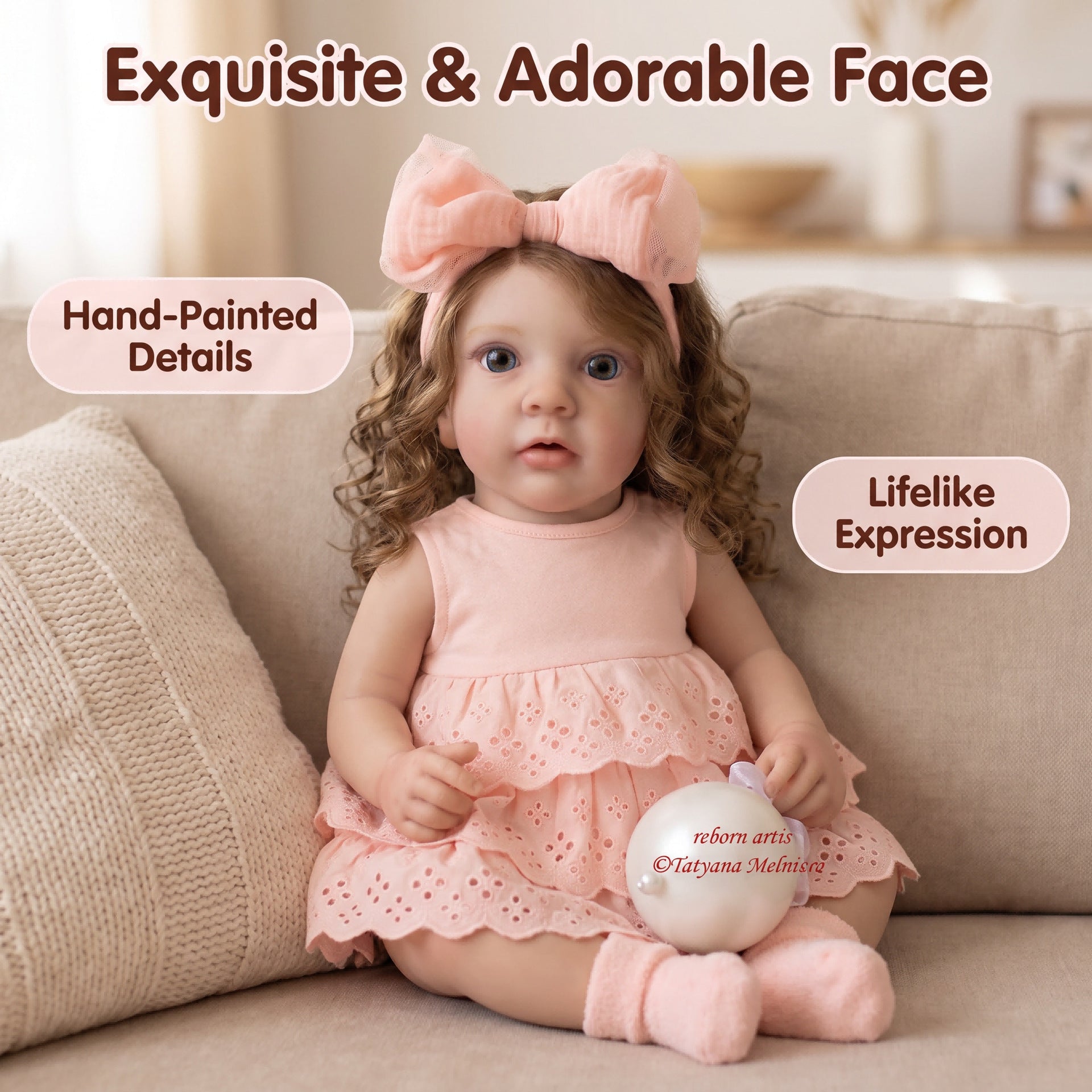 21 Inch Huggable with Cloth Body Reborn Doll, Hollow Lace Layer Dress, Perfect Birthday Present