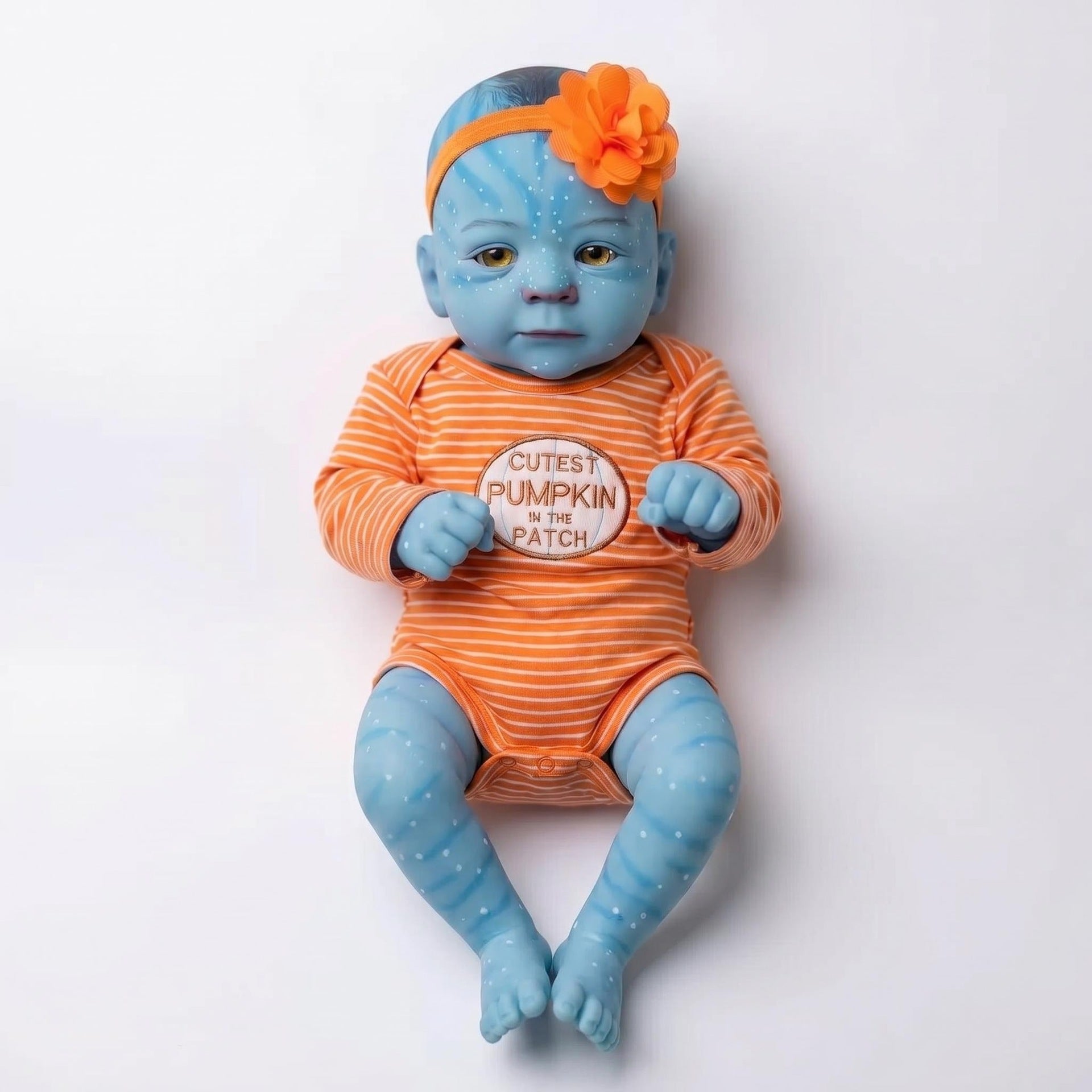 Unique Avatar Style 19inch with Full Vinyl Body Doll Hand Painted Spotted Blue Skin Halloween Themed Outfit Poseable Hobby Display Toy