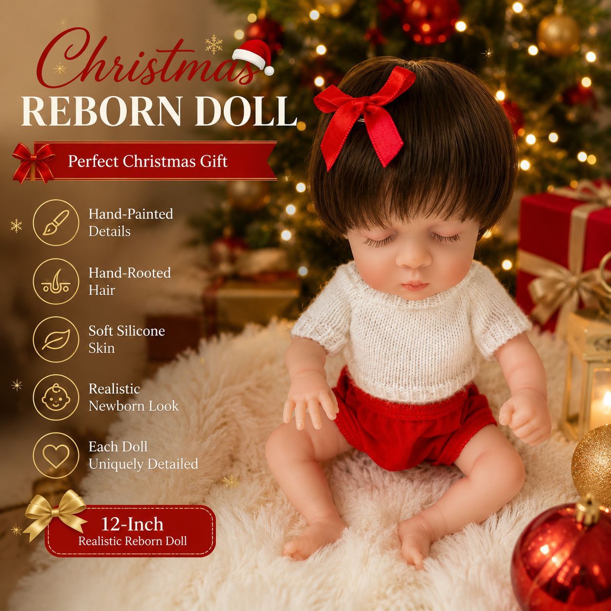 12 Inch Full Vinyl Doll, Charming Holiday Surprise for Christmas, Birthdays and Special Festive Days