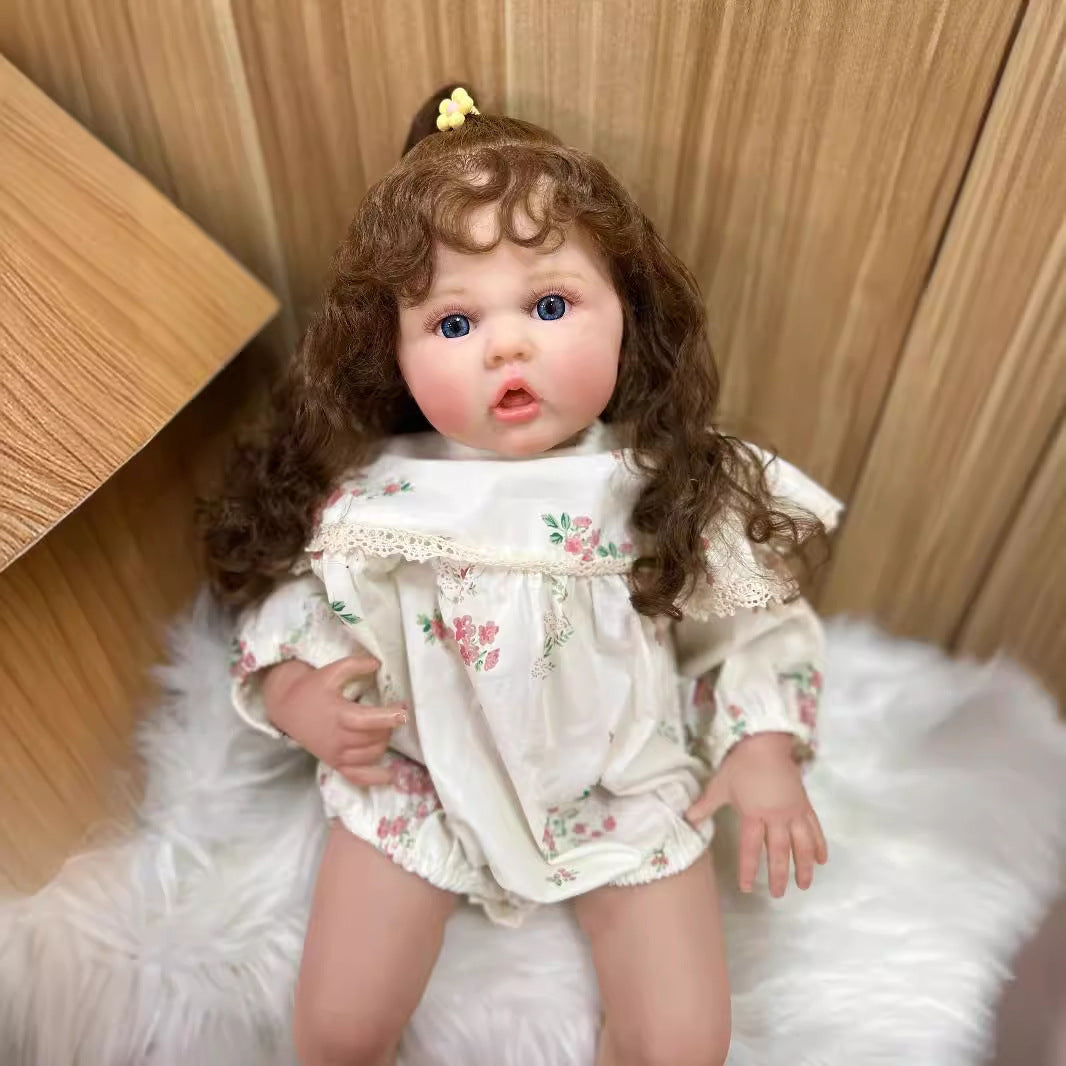 24inch with Cloth body Soft Vinyl limbs Touch Soft Long Curly Newborn Baby Dolls Toys for Girls Reborn Dolls