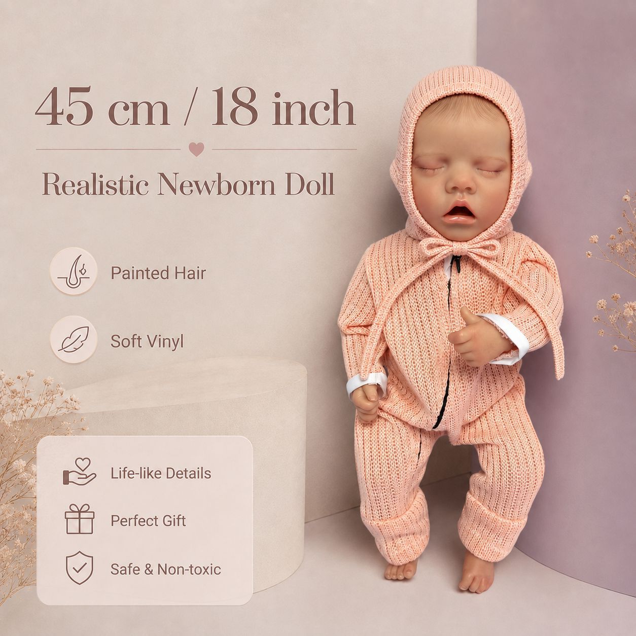 Soft Full Vinyl 18 Inch Realistic Baby Doll, All‑Age Companion Toy for Festive Gifting