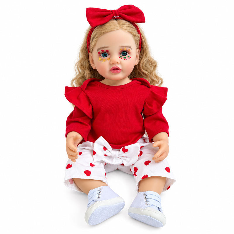 22 inch Christmas Full vinyl Body reborn doll girl with golden curly hair and blue eyes set gift box children's Christmas gift