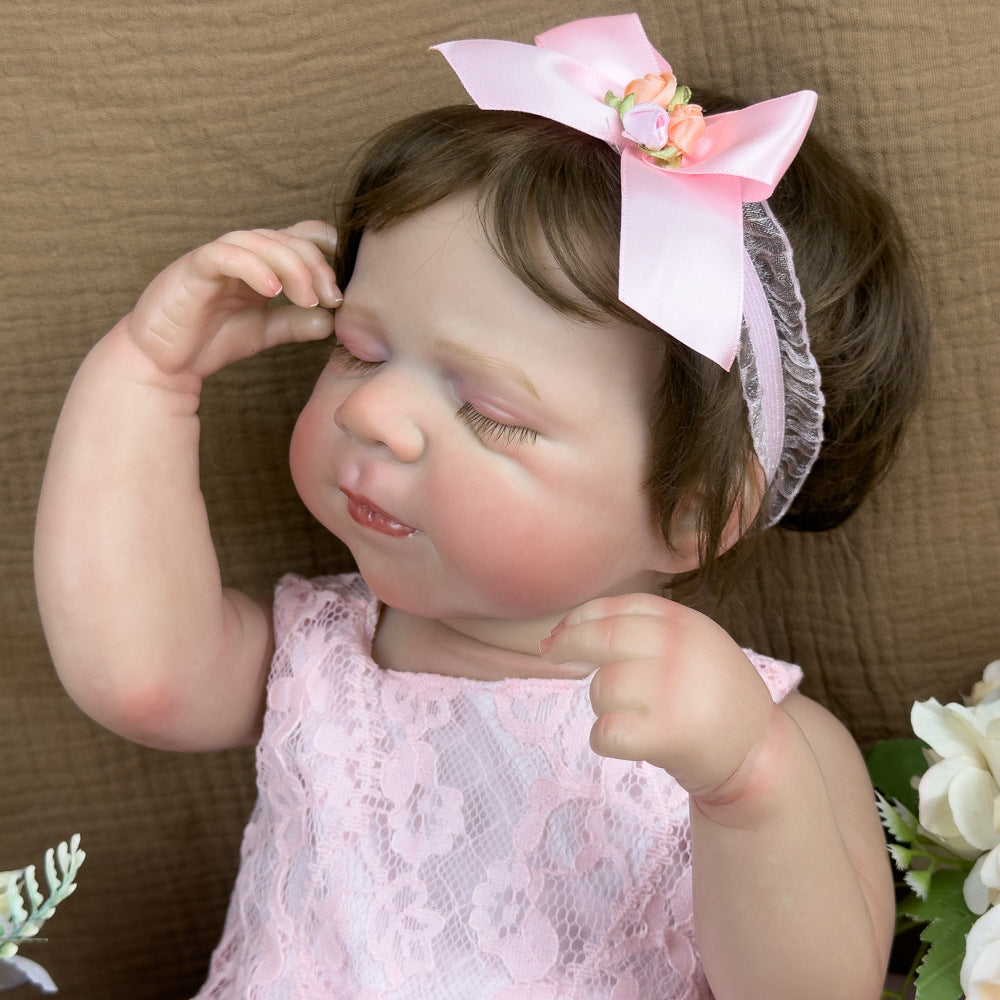 20 Inch Full Vinyl Sleeping Reborn Girl Doll, Realistic Closed-Eye Newborn, Calming Collectible Companion for Adults