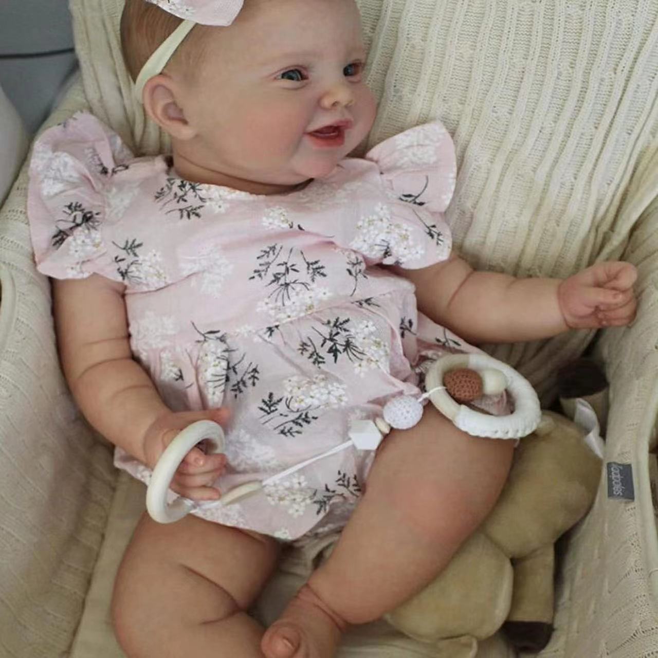 24inch Reborn Baby Doll with Cloth Body Girl Hand-Drawing Hair Handmade Doll for Gift