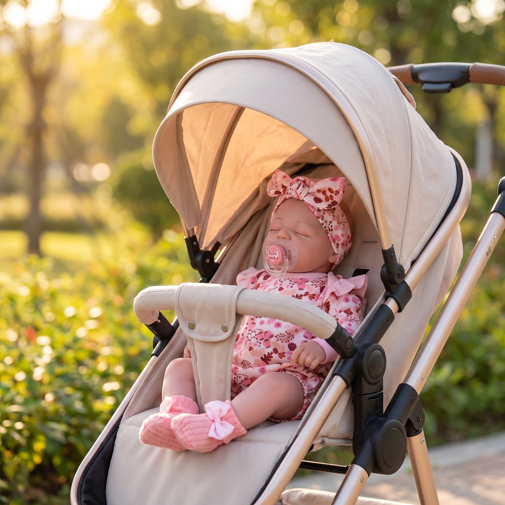 19 inch Sweet Smiling Reborn Doll with Cloth Body, Pink Floral Outfit, Comfort Toy for Festival Gifting