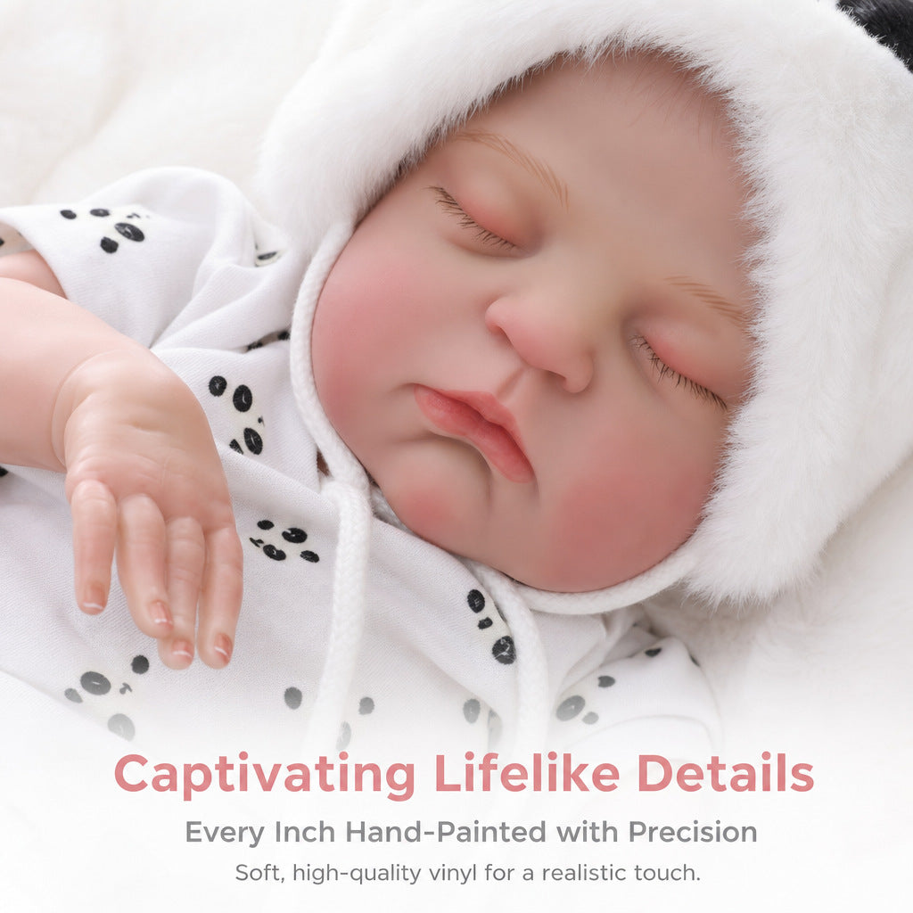 18 Inch with Cloth Body Sleeping Reborn Baby Doll, Cute Panda Outfit, Companion Gift for Birthday & Holiday Occasions
