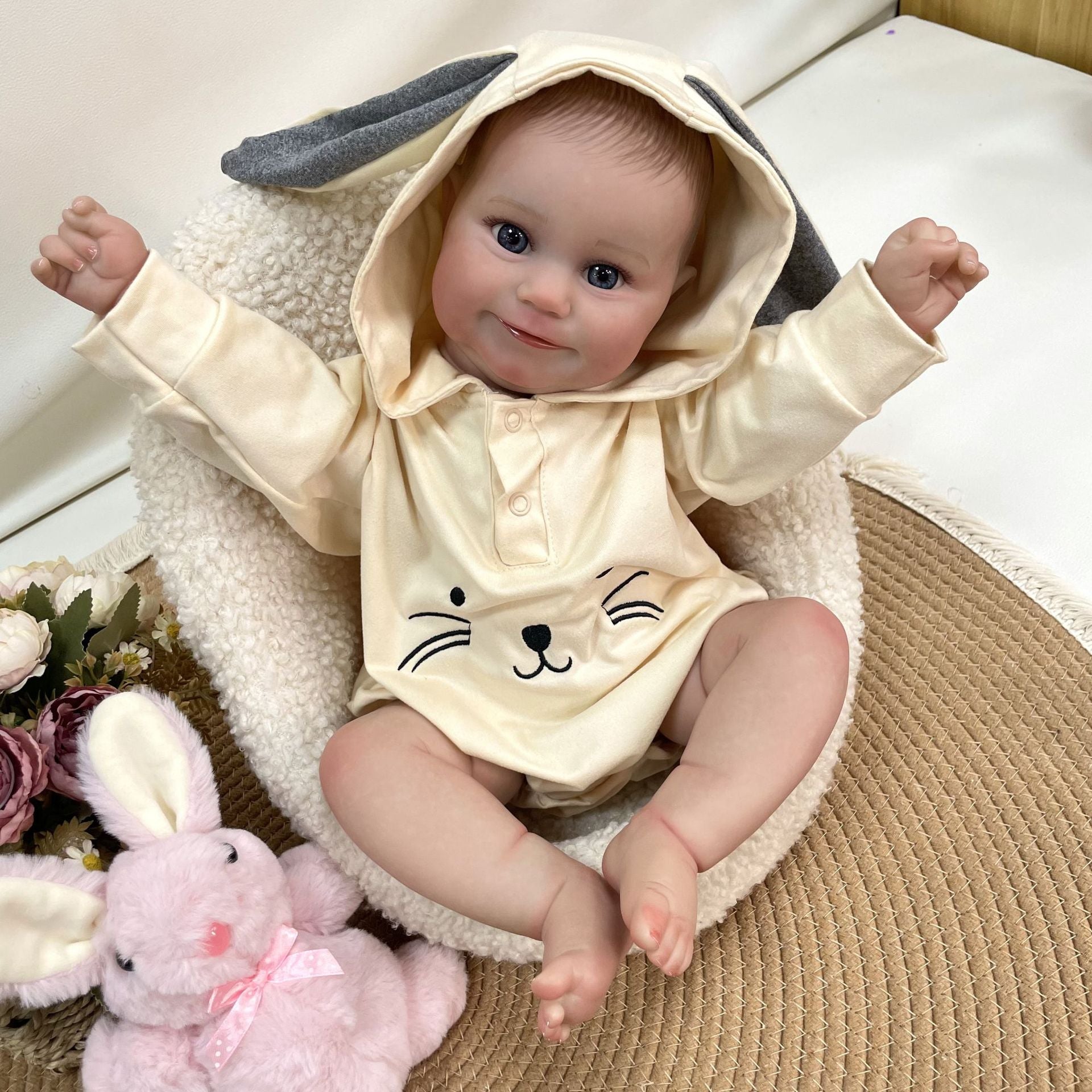 19inch Handmade Lifelike Reborn Baby Doll with Cloth Body Realistic 3D Skin Children Play Toy for Little Girls