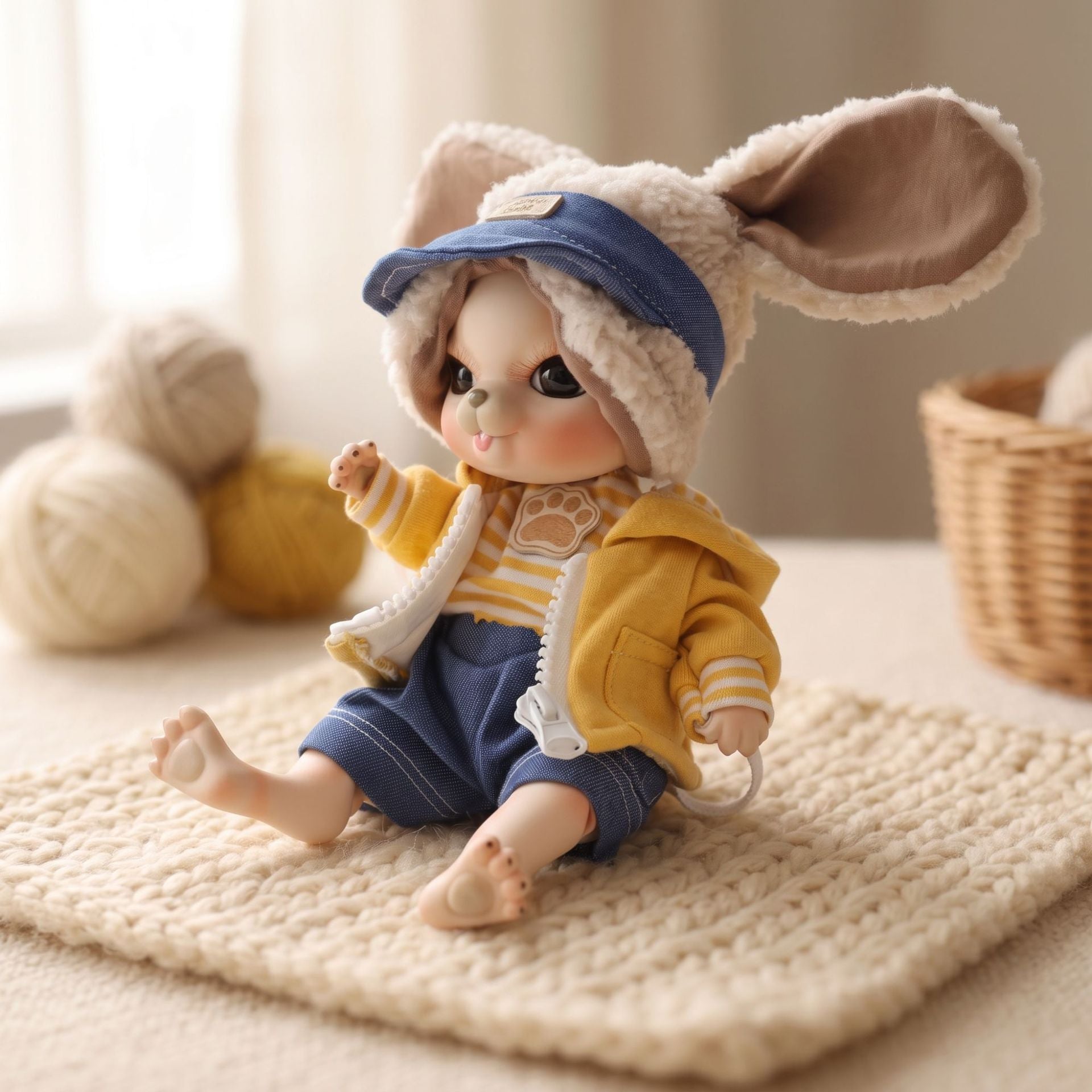 10 inch Cute Animal with Full Ceramic Ball Joint Body with Fluffy Ear Hat Full Outfit Collectible Decor Gift