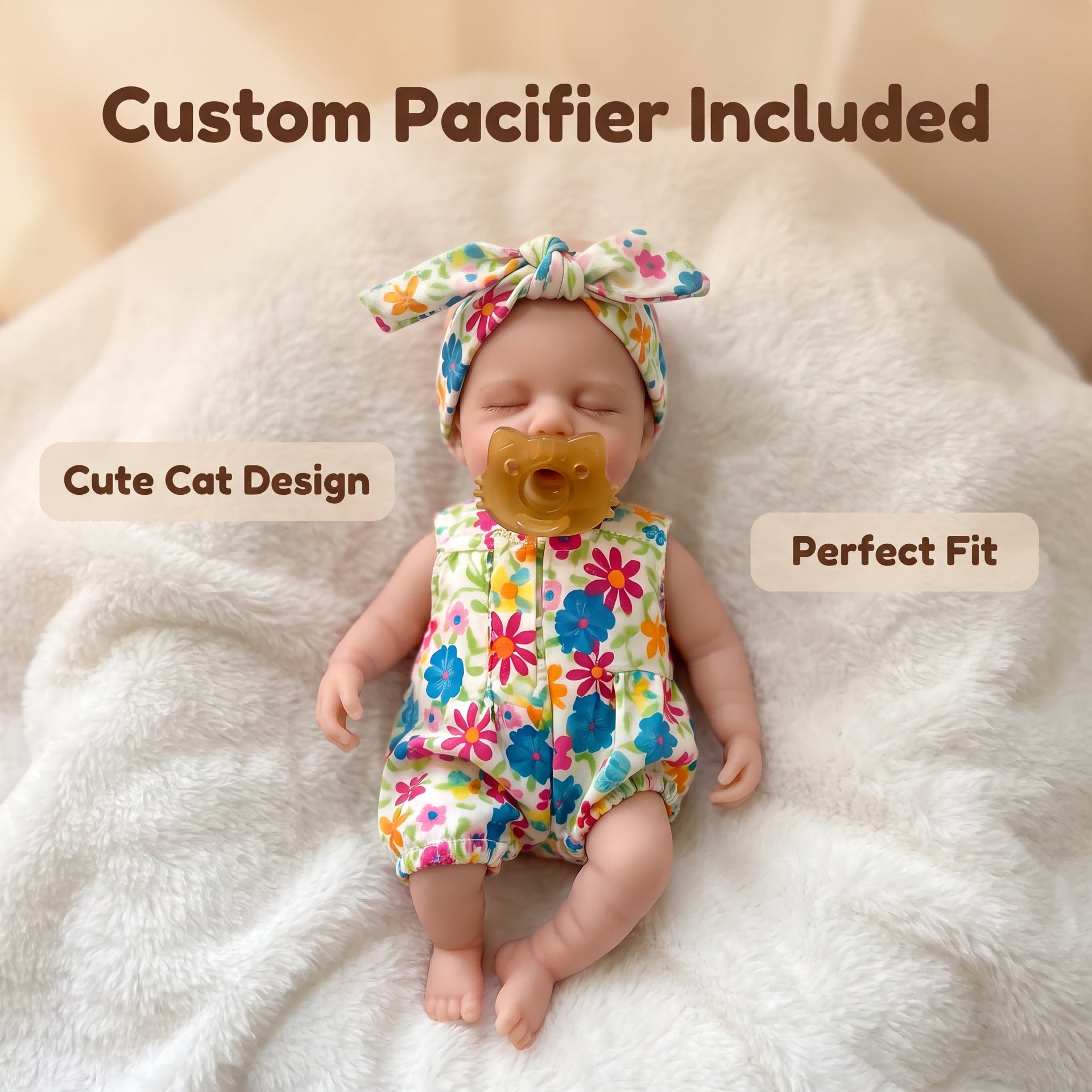 8 Inch with Full Silicone Sleeping Reborn Baby Doll, Floral Jumpsuit With Pacifier, Mini Companion Gift For Birthday & Holiday