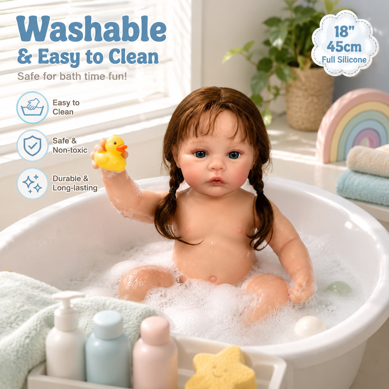 True‑to‑Life 18 Inch with Full Vinyl Body Reborn Doll, Versatile Play Companion for Children and Adult Lovers for Festive Moments